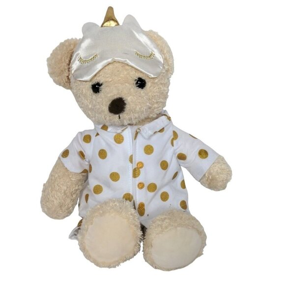 FAO Schwarz Bedtime Teddy Bear Pajama Robe Sleep Mask Stuffed Animal 2020 13.5" - Picture 1 of 7
